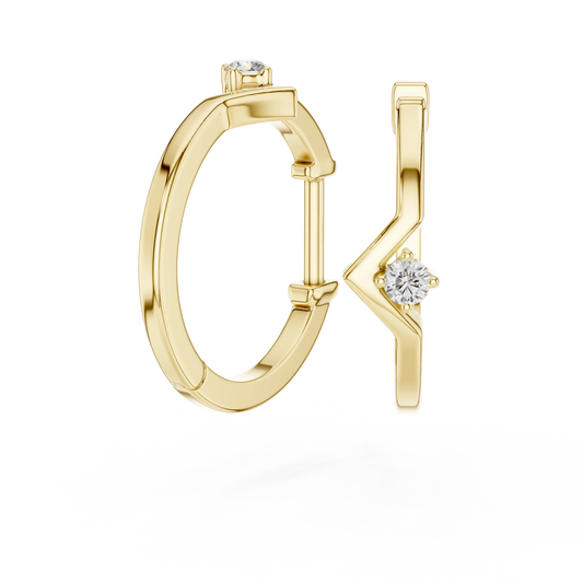 Moissanite V huggie hoop earrings in yellow 925 sterling silver, view 1
