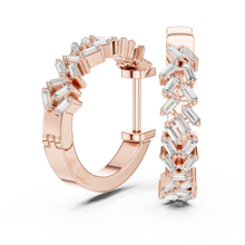 Baguette moissanite scatter hoop earrings in rose 925 sterling silver, view 1