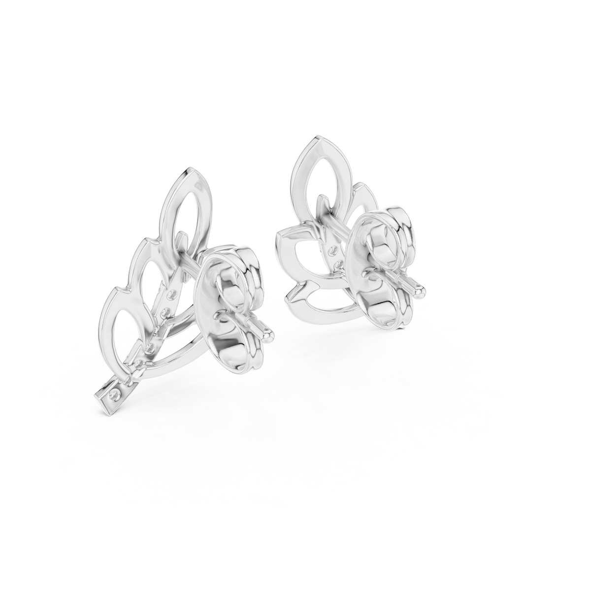 Moissanite Leaf Branch Stud Earrings in white 925 sterling silver, view 3