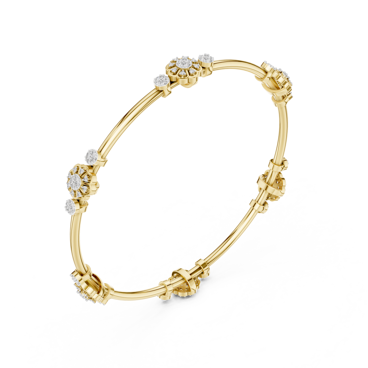 Flower Cluster Moissanite Bangle in yellow 925 sterling silver, view 2
