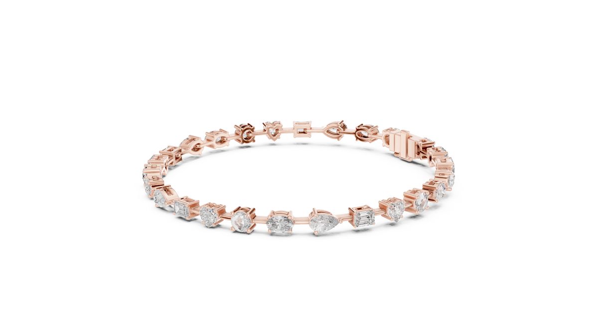 Mixed Shape Moissanite Tennis Bracelet in rose 925 sterling silver, view 2