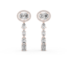 Oval Halo Mixed Shape Moissanite Line Drop Earrings in rose 925 sterling silver, view 1