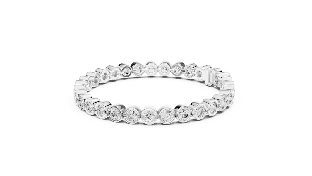 Bezel Set Round Moissanite Tennis Bracelet in white 925 sterling silver, view 2