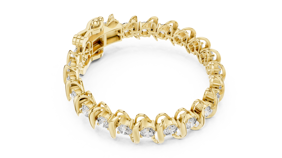 Round Moissanite Wave Link Bracelet in yellow 925 sterling silver, view 3