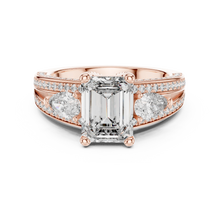 Emerald Cut Moissanite Ring with Pear Sides and Split Pavé Shank in rose 925 sterling silver, view 4