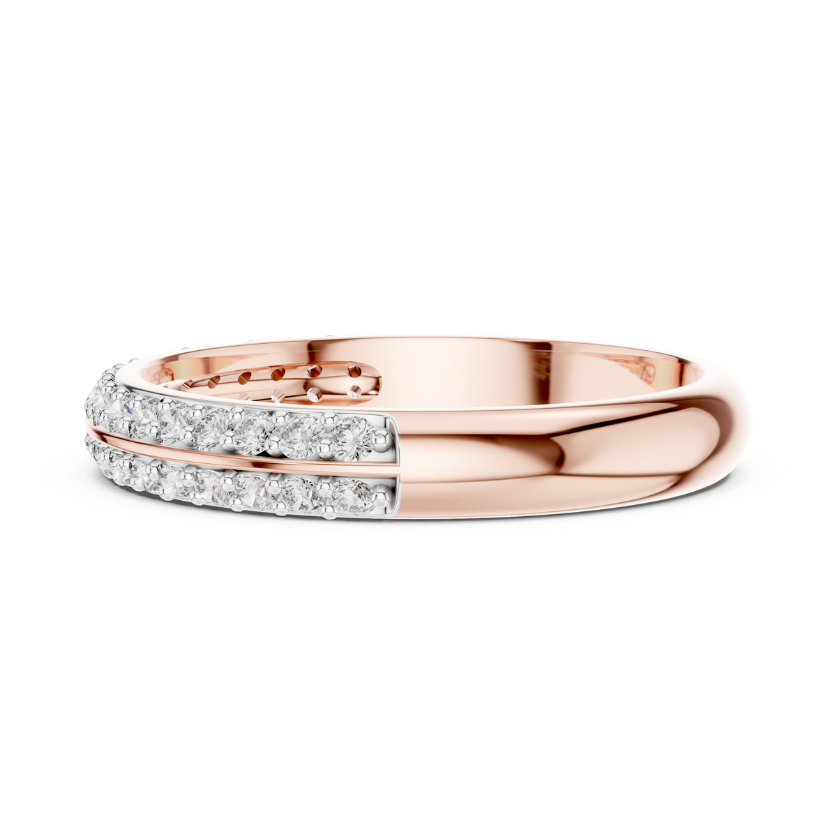Double Row Pavé Moissanite Half Eternity Band in rose 925 sterling silver, view 3