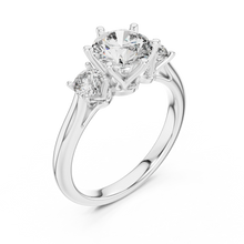 Round Three Stone Moissanite Engagement Ring in white 925 sterling silver, view 2