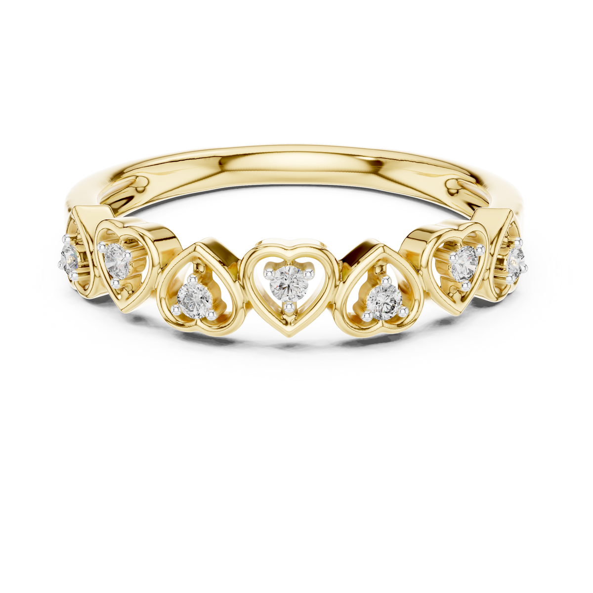 Row of Hearts Moissanite Band in yellow 925 sterling silver, view 4