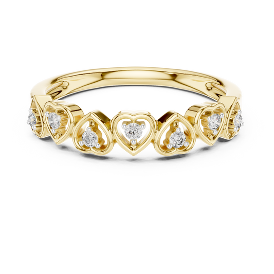 Row of Hearts Moissanite Band in yellow 925 sterling silver, view 4
