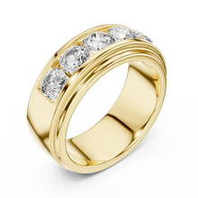 Five Stone Channel Set Moissanite Wide Band in yellow 925 sterling silver, view 2