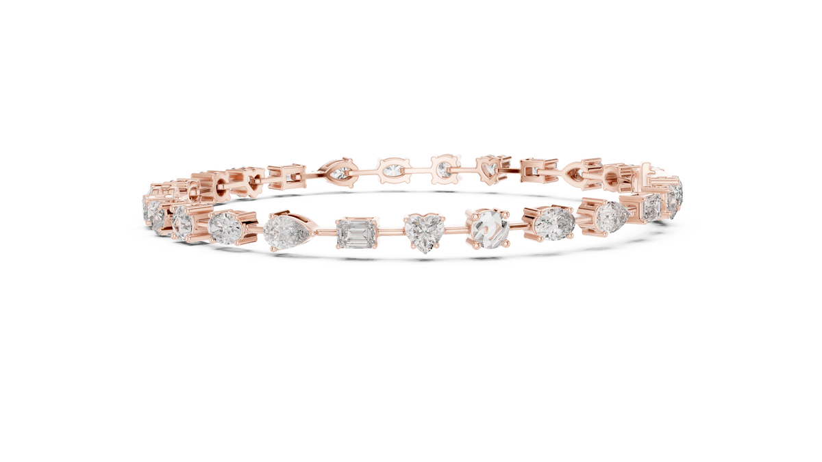 Mixed Shape Moissanite Tennis Bracelet in rose 925 sterling silver, view 4