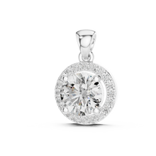 Round Halo Moissanite Pendant in white 925 sterling silver, view 2