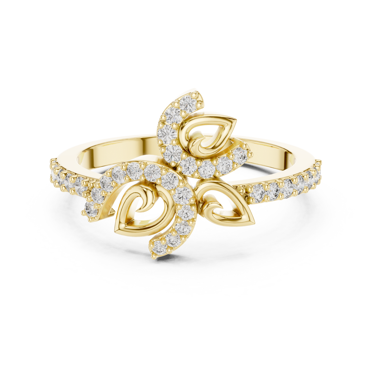 Pavé Leaf Vine Bypass Moissanite Ring in yellow 925 sterling silver, view 4