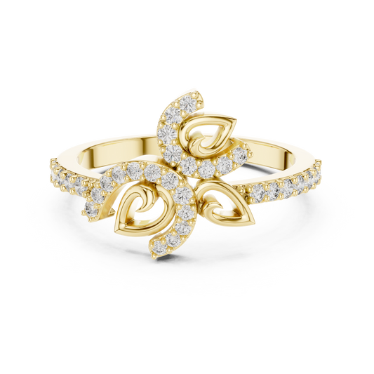 Pavé Leaf Vine Bypass Moissanite Ring in yellow 925 sterling silver, view 4