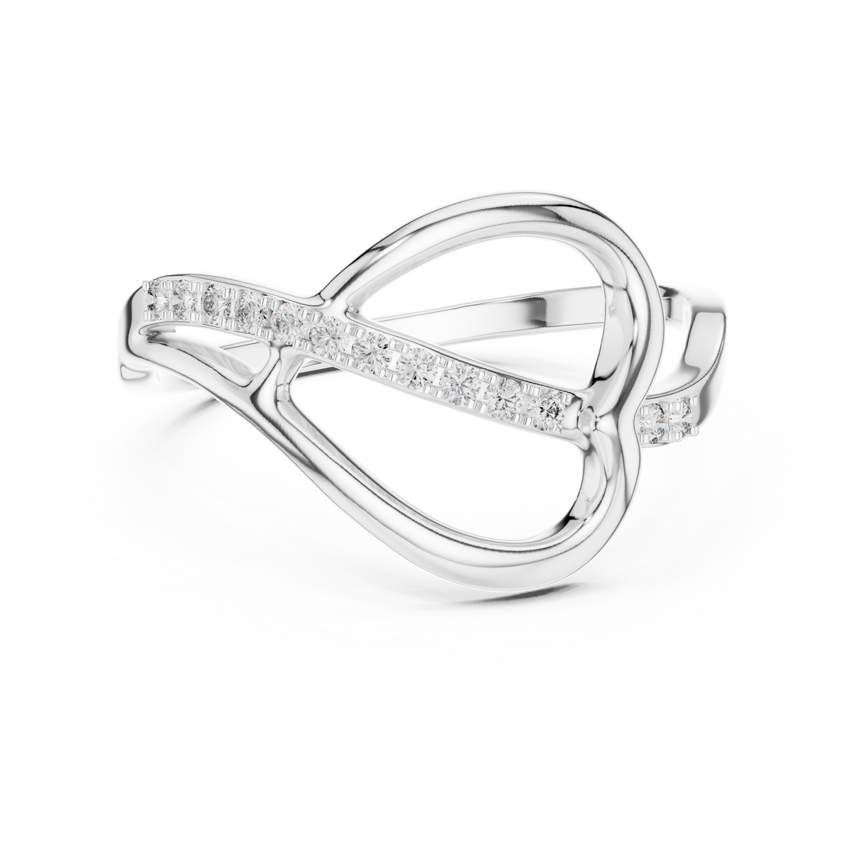 Sideways Heart Pavé Line Moissanite Ring in white 925 sterling silver, view 4