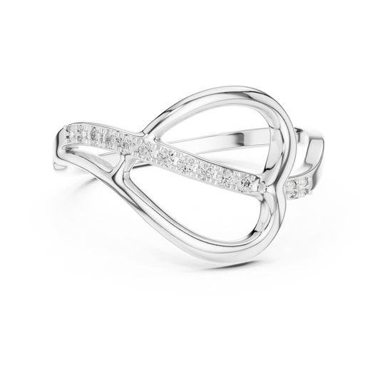 Sideways Heart Pavé Line Moissanite Ring in white 925 sterling silver, view 4