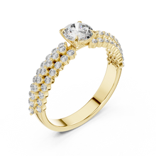Round Solitaire Moissanite Ring with Double Row Pavé Band in yellow 925 sterling silver, view 2