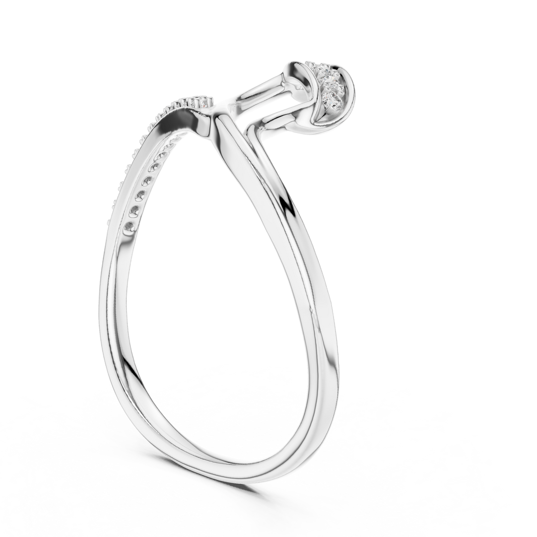 Ribbon Wave Bypass Moissanite Ring in white 925 sterling silver, view 1