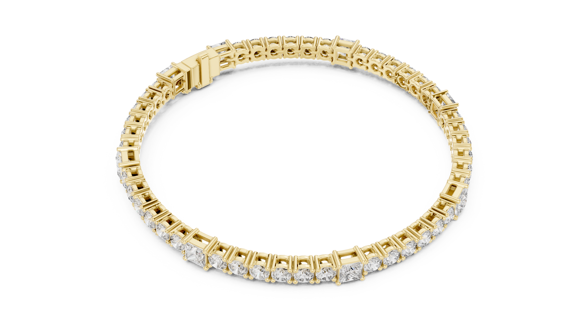 Princess Station Round Moissanite Tennis Bracelet in yellow 925 sterling silver, view 3
