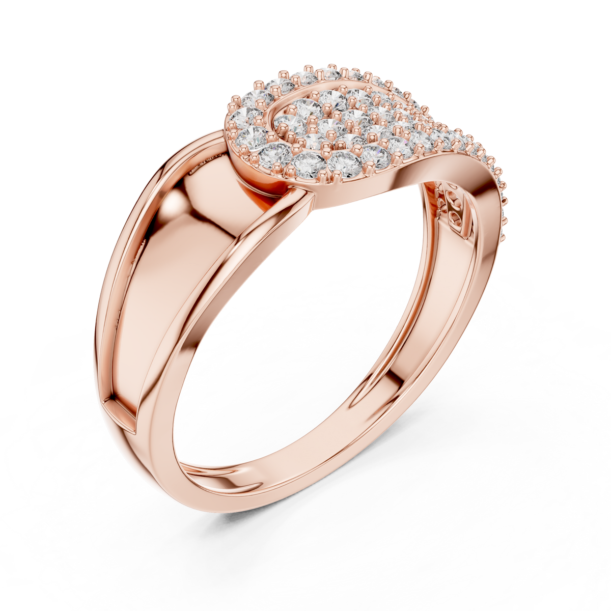 Crossover Teardrop Pavé Moissanite Ring in rose 925 sterling silver, view 2