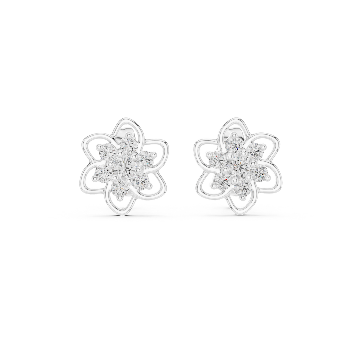 Moissanite Flower Cluster Stud Earrings in white 925 sterling silver, view 4