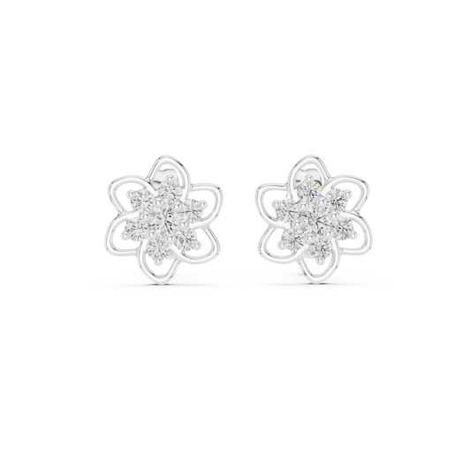 Moissanite Flower Cluster Stud Earrings in white 925 sterling silver, view 4