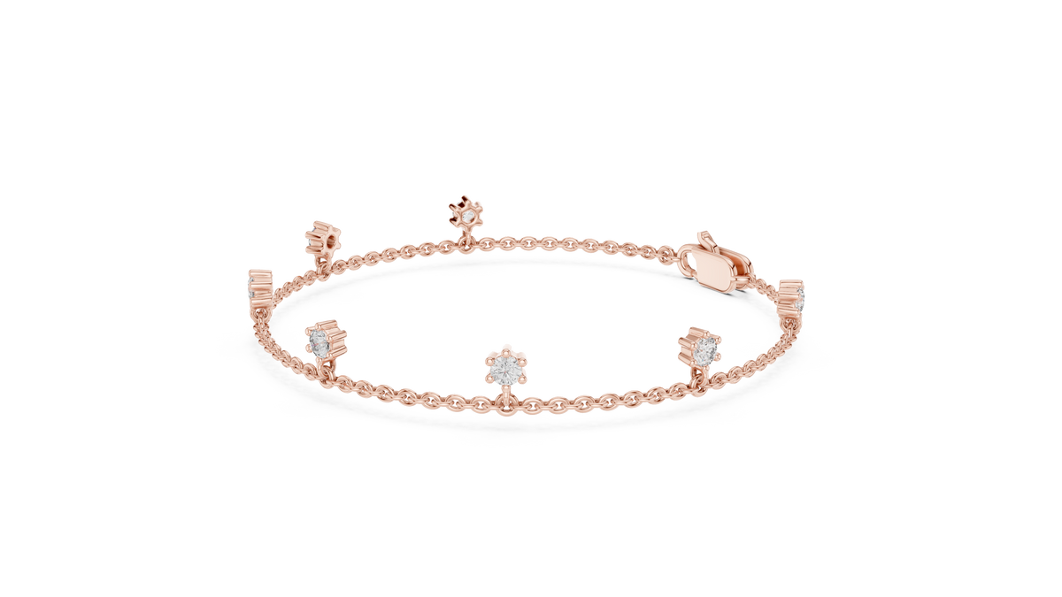 Dangling Round Moissanite Charm Chain Bracelet in rose 925 sterling silver, view 2