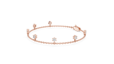 Dangling Round Moissanite Charm Chain Bracelet in rose 925 sterling silver, view 2