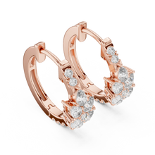Pear moissanite cluster huggie hoop earrings in rose 925 sterling silver, view 2
