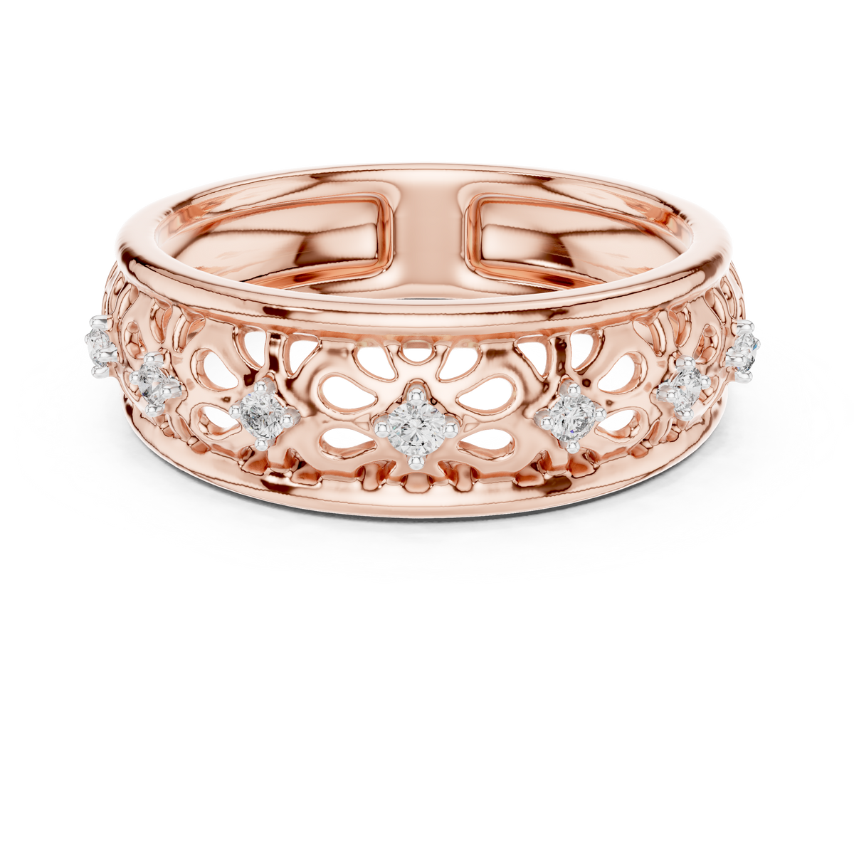 Floral Filigree Moissanite Band in rose 925 sterling silver, view 4