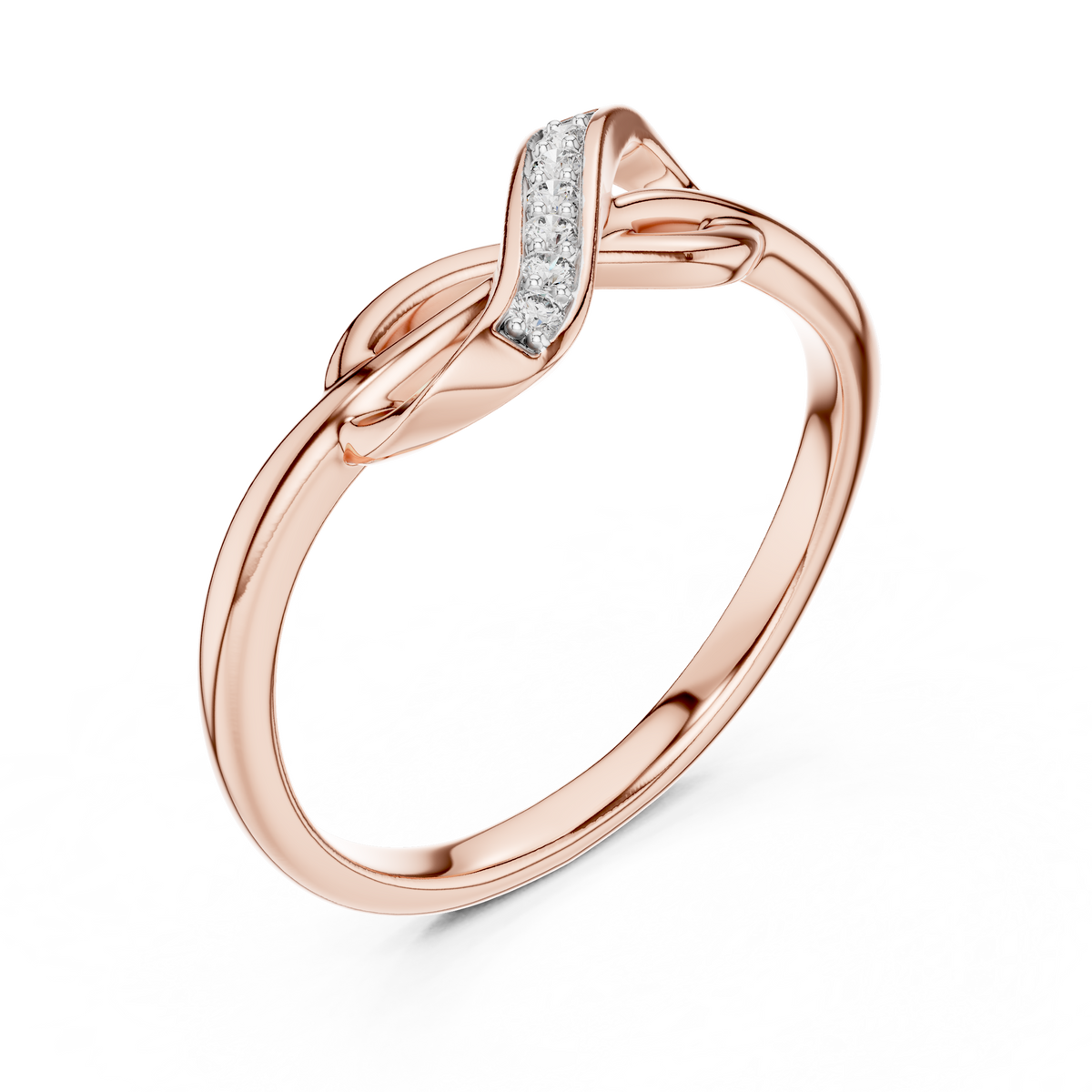 Pavé Infinity Twist Moissanite Ring in rose 925 sterling silver, view 2