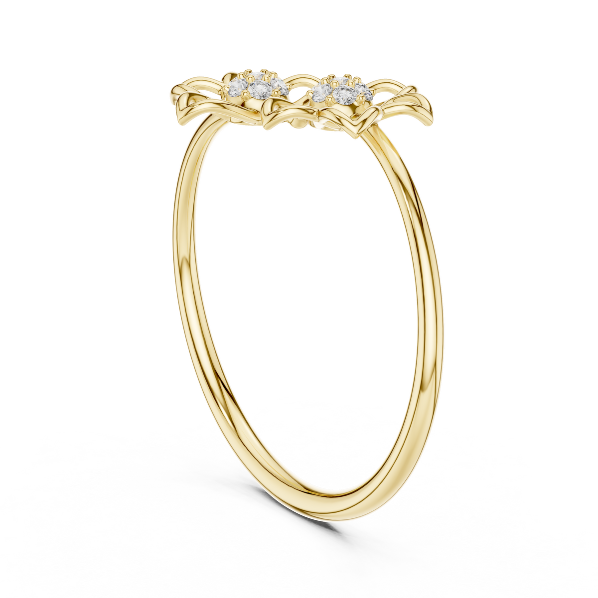 Double Open Flower Moissanite Ring in yellow 925 sterling silver, view 1