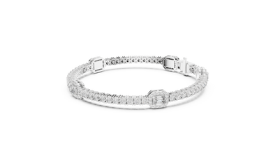 Emerald Halo Station Round Moissanite Tennis Bracelet in white 925 sterling silver, view 2