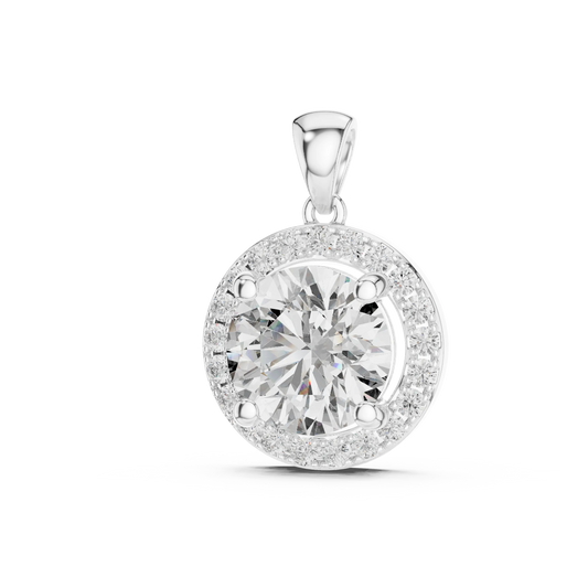 Large Round Halo Moissanite Pendant in white 925 sterling silver, view 2