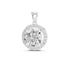 Large Round Halo Moissanite Pendant in white 925 sterling silver, view 2