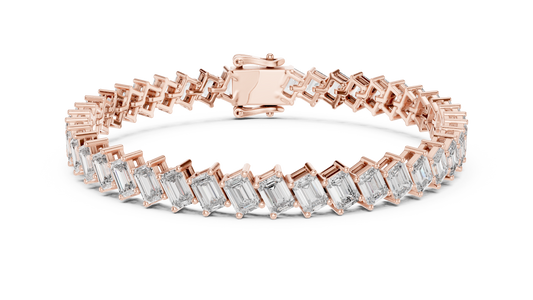 Diagonal Emerald Cut Moissanite Tennis Bracelet in rose 925 sterling silver, view 1