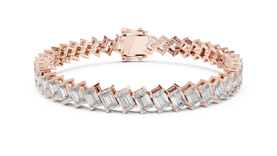 Diagonal Emerald Cut Moissanite Tennis Bracelet in rose 925 sterling silver, view 1