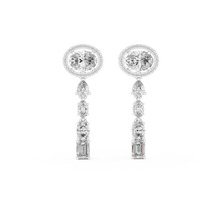 Oval Halo Mixed Shape Moissanite Line Drop Earrings in white 925 sterling silver, view 4