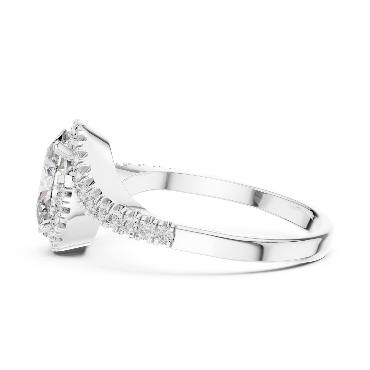 Oval Halo Moissanite Swirl Bypass Ring in white 925 sterling silver, view 3