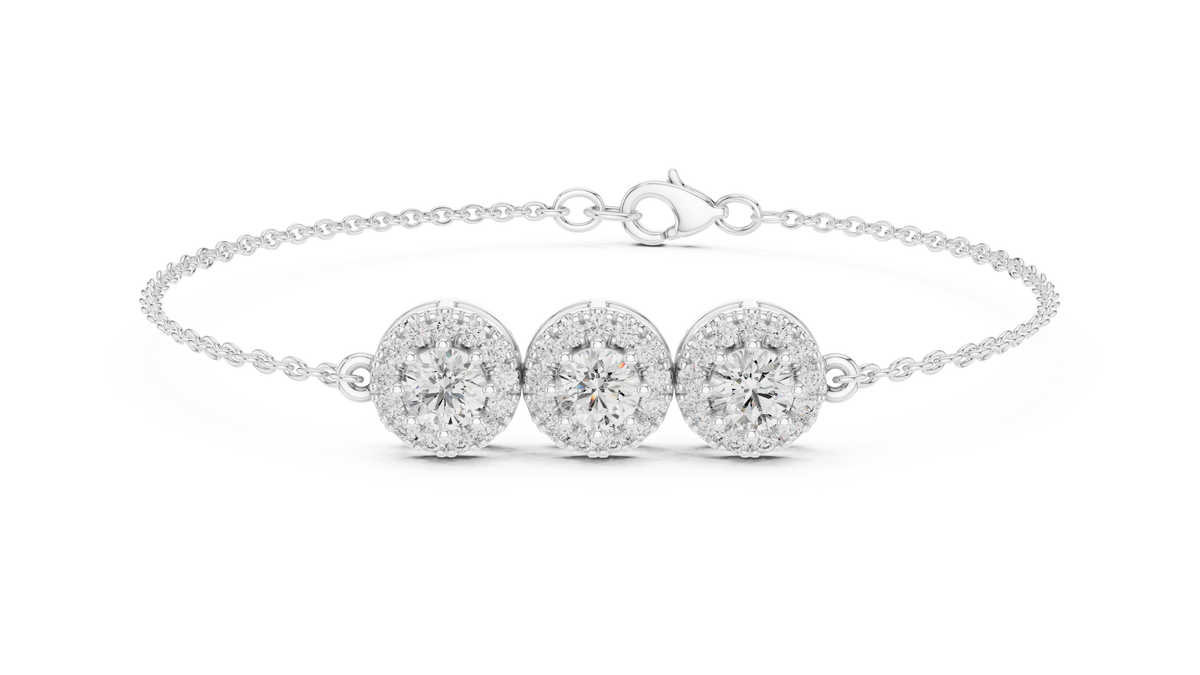 Triple Halo Moissanite Chain Bracelet in white 925 sterling silver, view 1