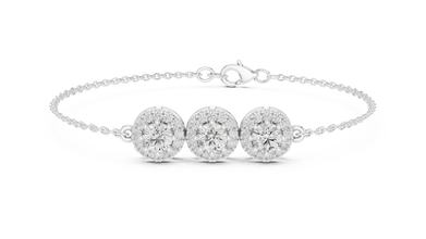 Triple Halo Moissanite Chain Bracelet in white 925 sterling silver, view 1