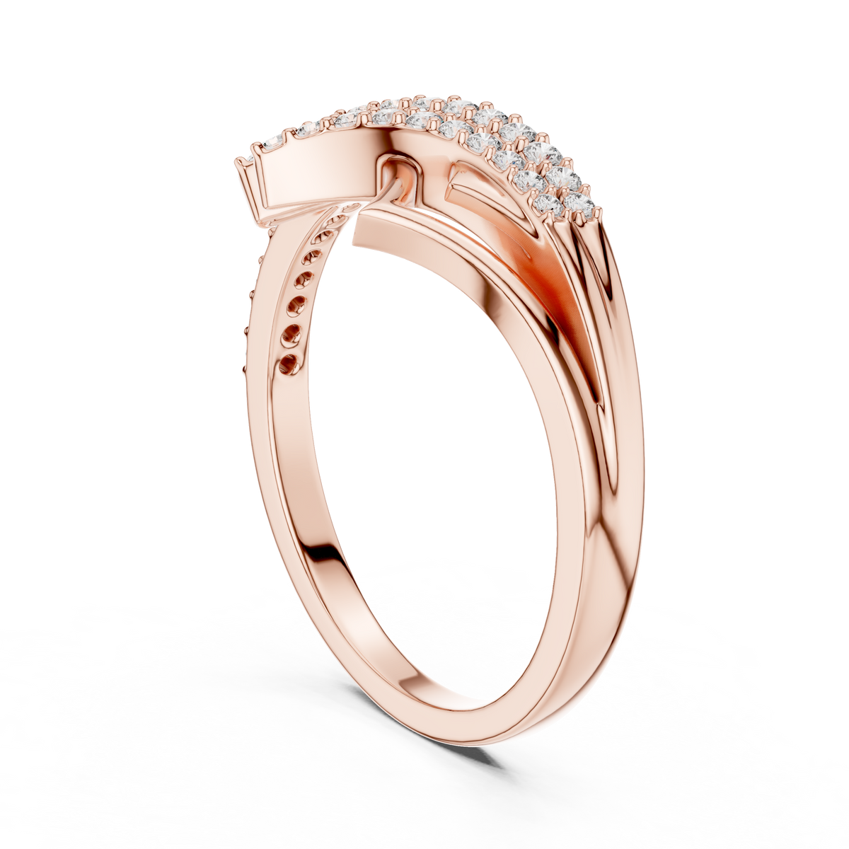 Pavé Wing Crossover Moissanite Ring in rose 925 sterling silver, view 1