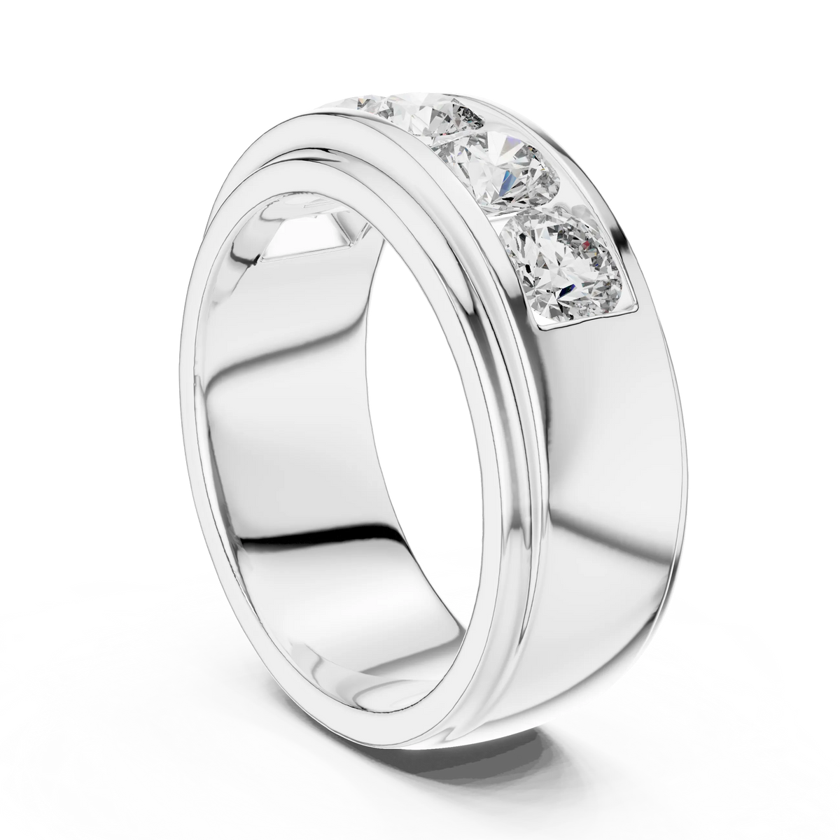 Five Stone Channel Set Moissanite Wide Band in white 925 sterling silver, view 1