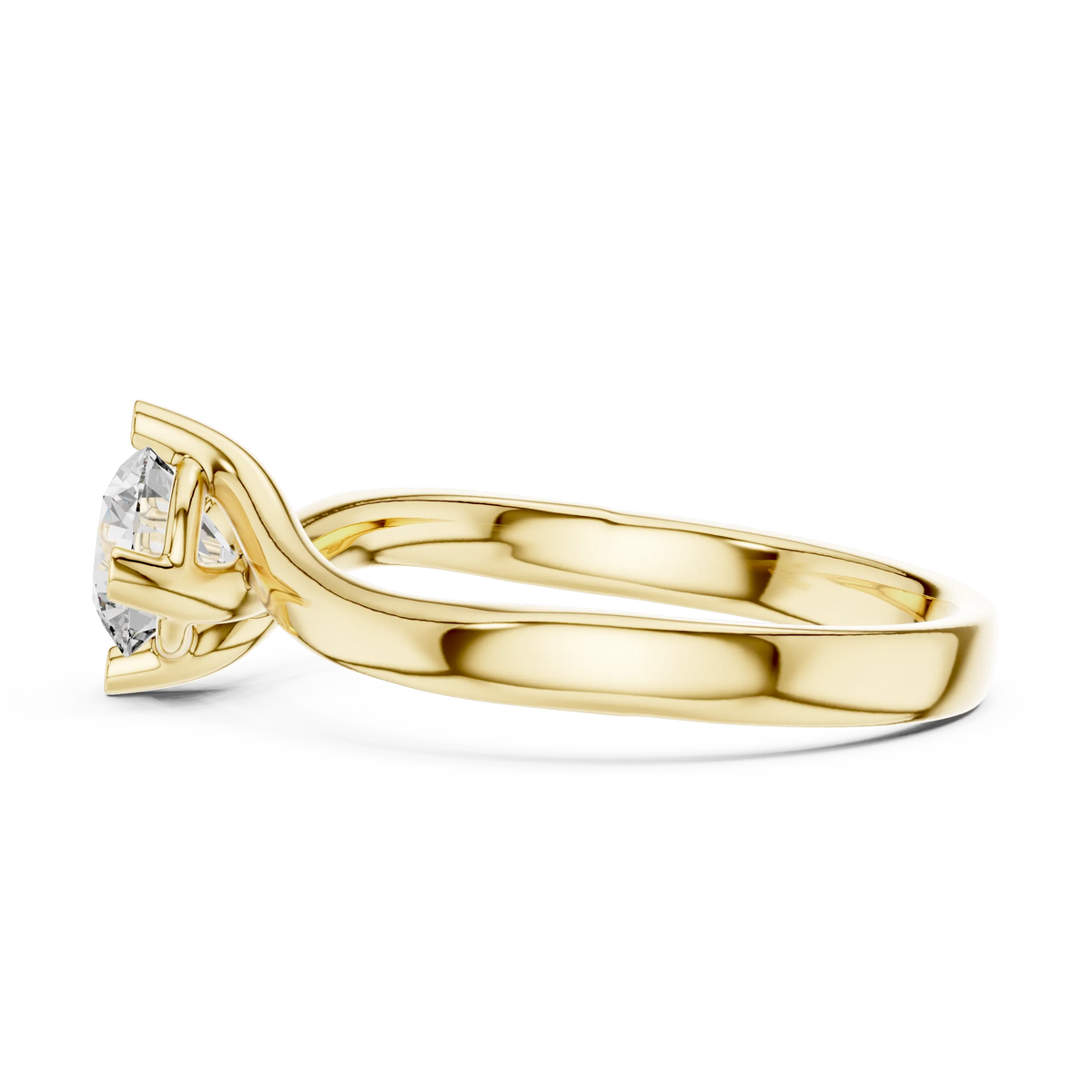 Round Solitaire Moissanite Bypass Twist Ring in yellow 925 sterling silver, view 3
