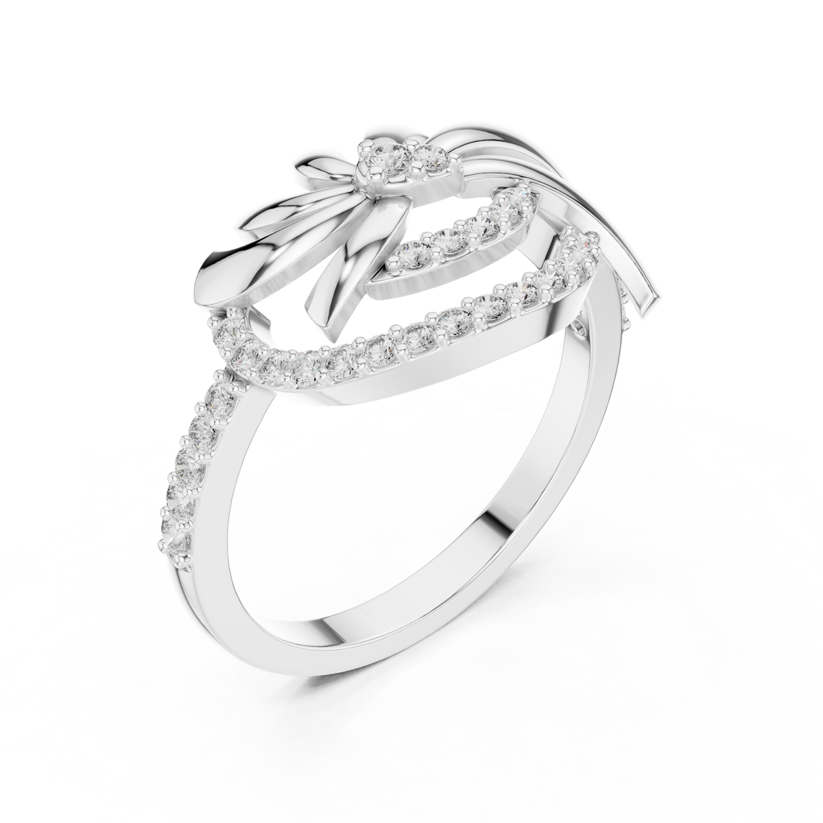 Pinwheel Swirl Flower Pavé Moissanite Ring in white 925 sterling silver, view 2