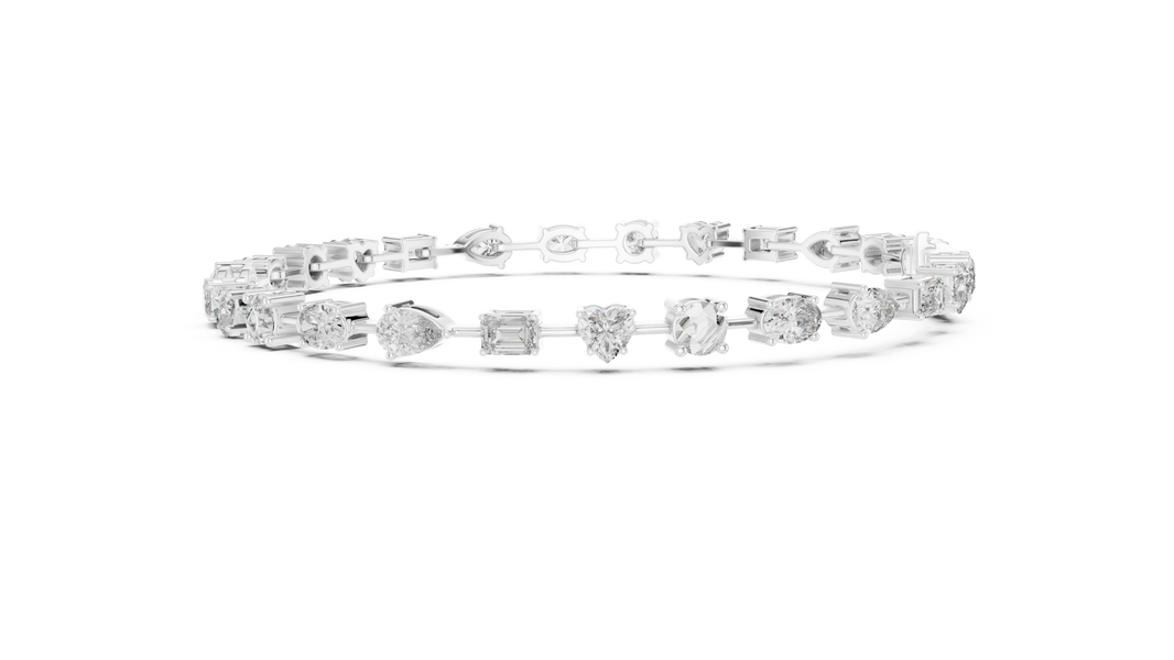 Mixed Shape Moissanite Tennis Bracelet in white 925 sterling silver, view 4