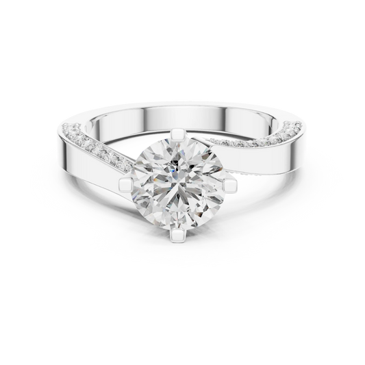 Round Solitaire Moissanite Ring with Pavé Cathedral Shank in white 925 sterling silver, view 4