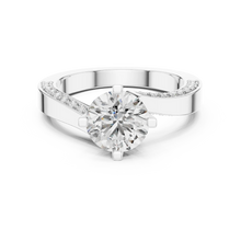 Round Solitaire Moissanite Ring with Pavé Cathedral Shank in white 925 sterling silver, view 4