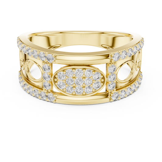Oval Pavé Cluster Openwork Moissanite Statement Band in yellow 925 sterling silver, view 4