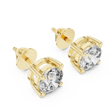 Round moissanite tiger prong stud earrings in yellow 925 sterling silver, view 2